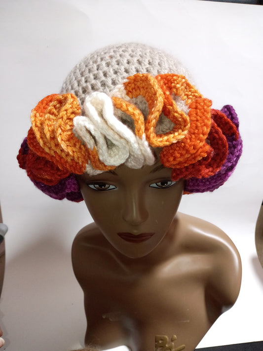 “Autumn Bloom Ruffle Beanie”